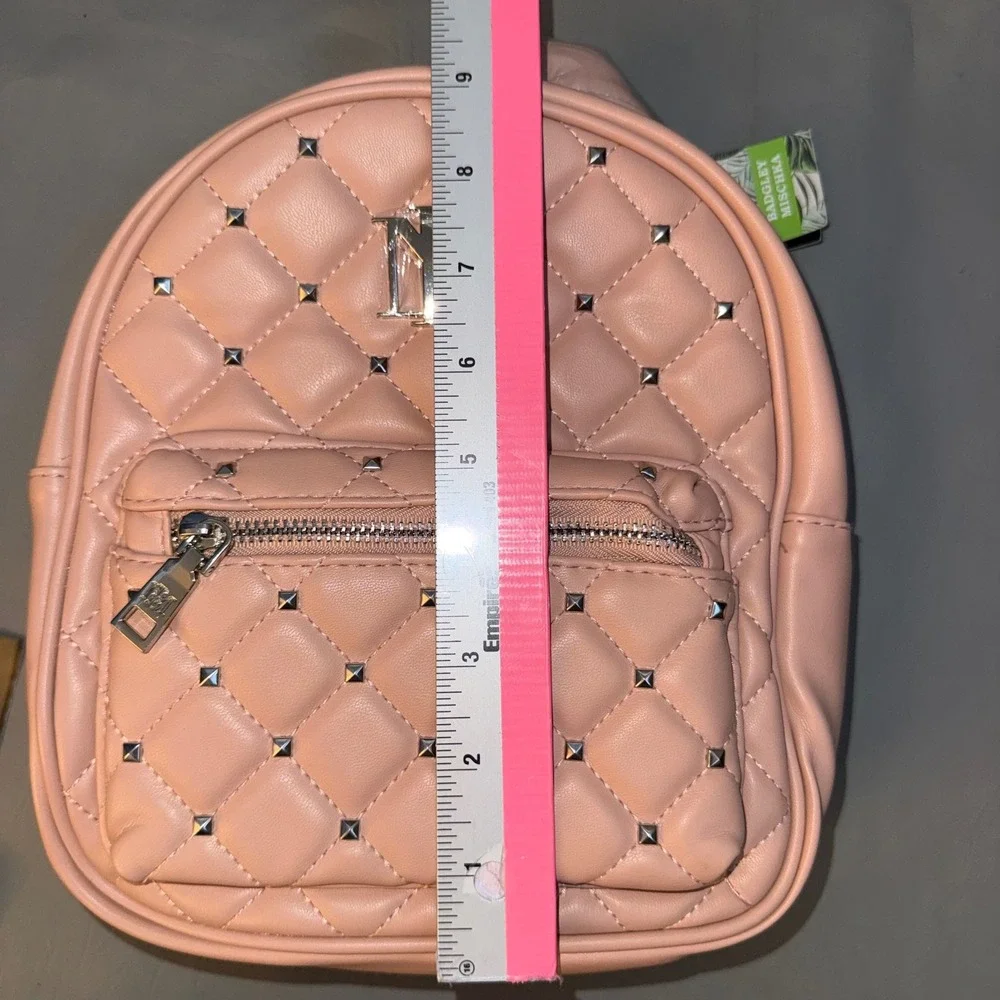 Badgley‎ Mischka Quilted Studded Mini Backpack and Croc Wallet Set Pink Grey NEW